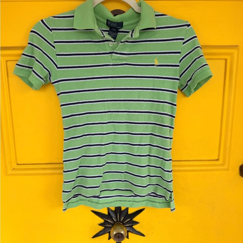 Ralph Lauren Green Striped Polo with Navy & White